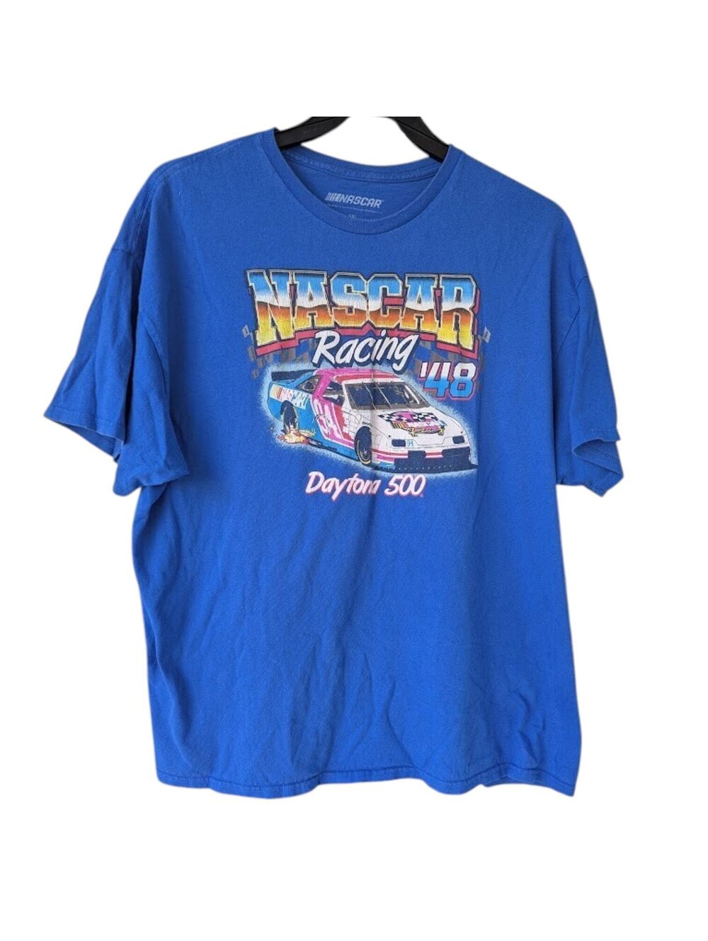 NASCAR Racing T-Shirt Mens XXL Blue Daytona 500 Retro '48 Graphic Tee 24.5x29
